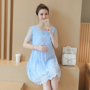 Embrace Style and Comfort with Our Summer Korean Lace Crochet Maternity Maxi Dress