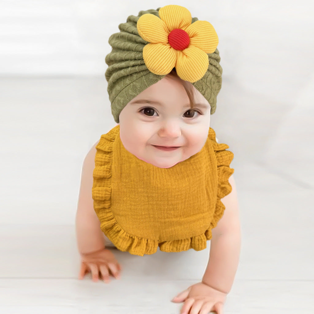 Newborn Muslin Frilly Hat And Bib Set