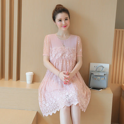 Summer Korean Lace Crochet Maternity Maxi Dress