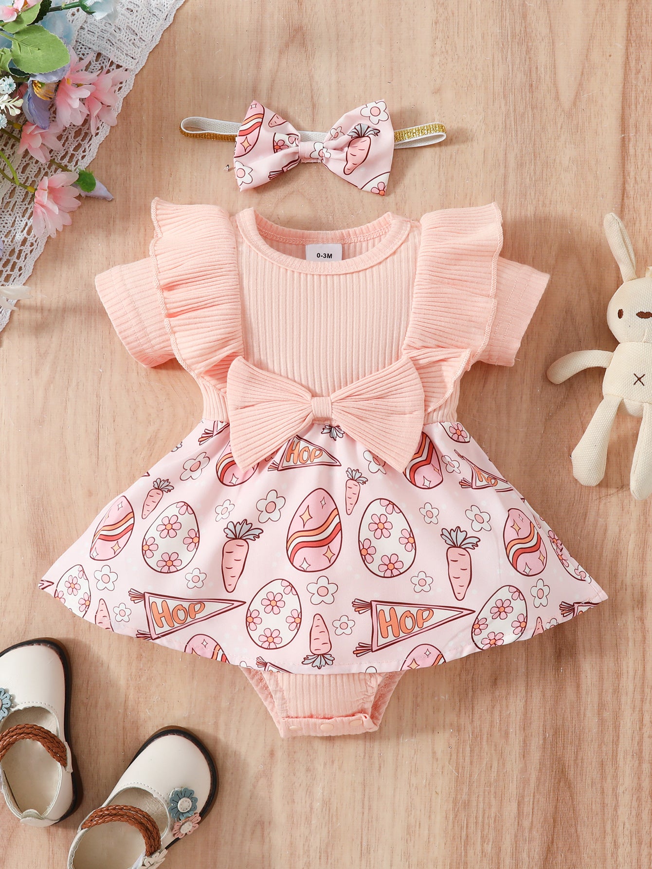Baby Floral Bow One-Piece Triangle Romper