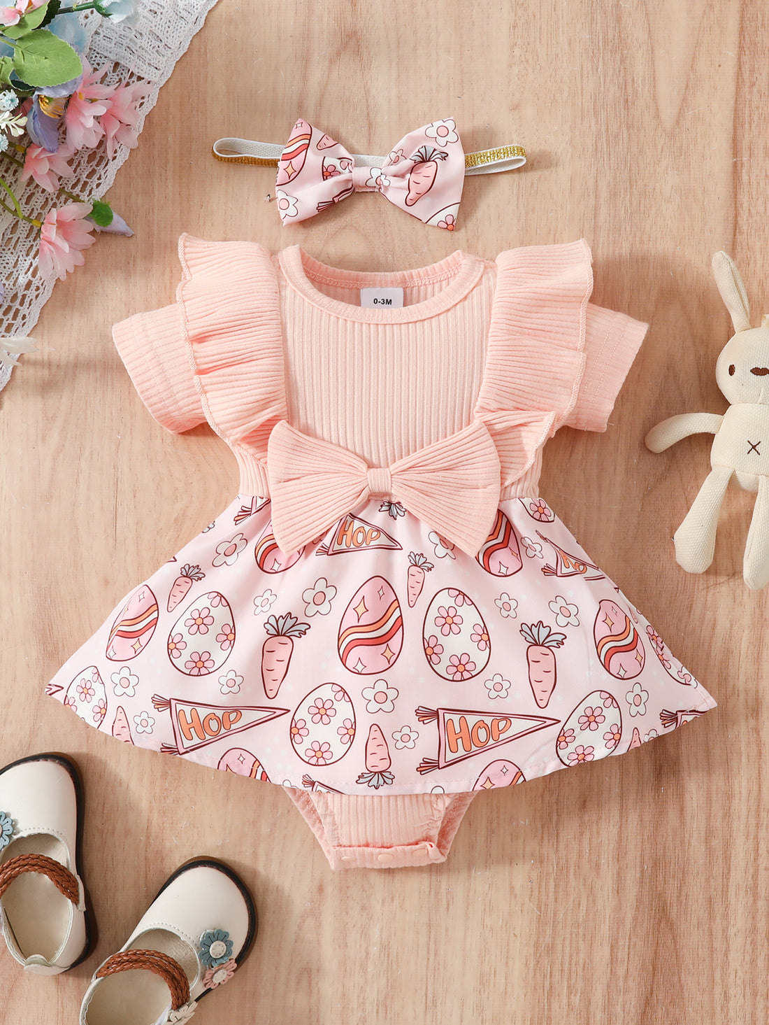 Baby Floral Bow One-Piece Triangle Romper