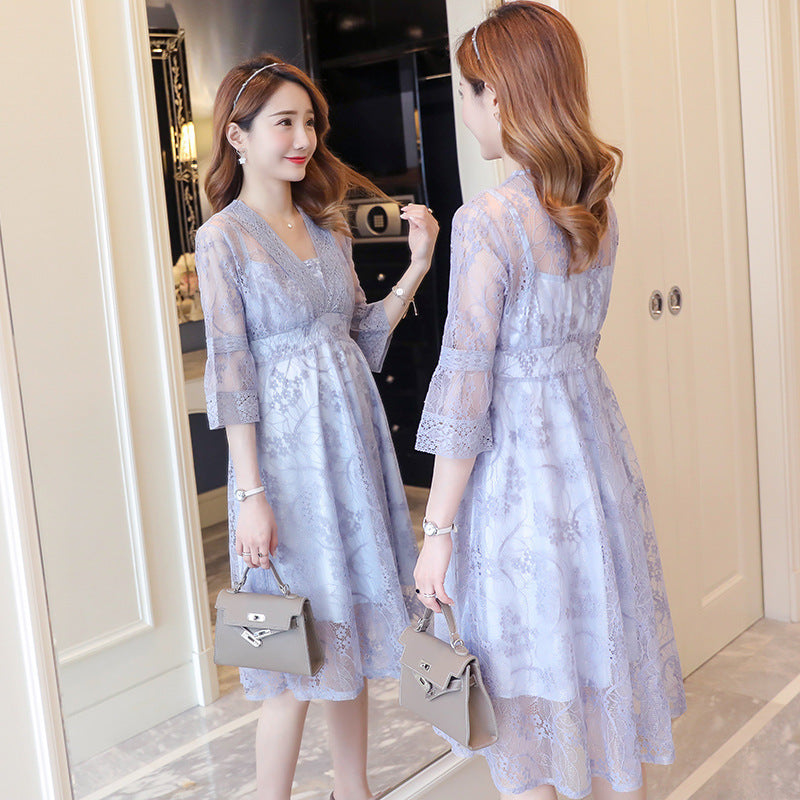 Two-piece Maternity Dress With Lace Dress
