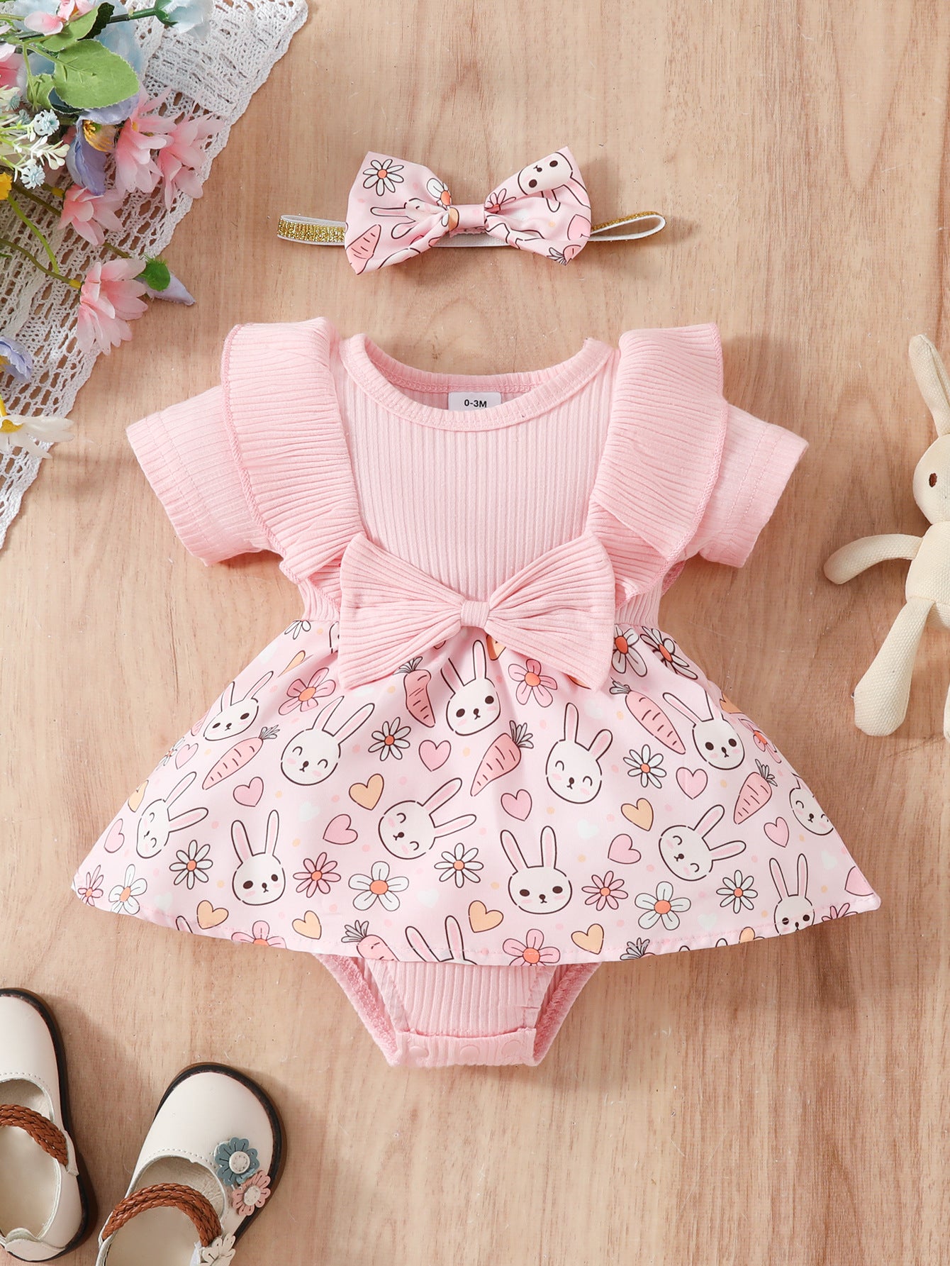 Baby Floral Bow One-Piece Triangle Romper