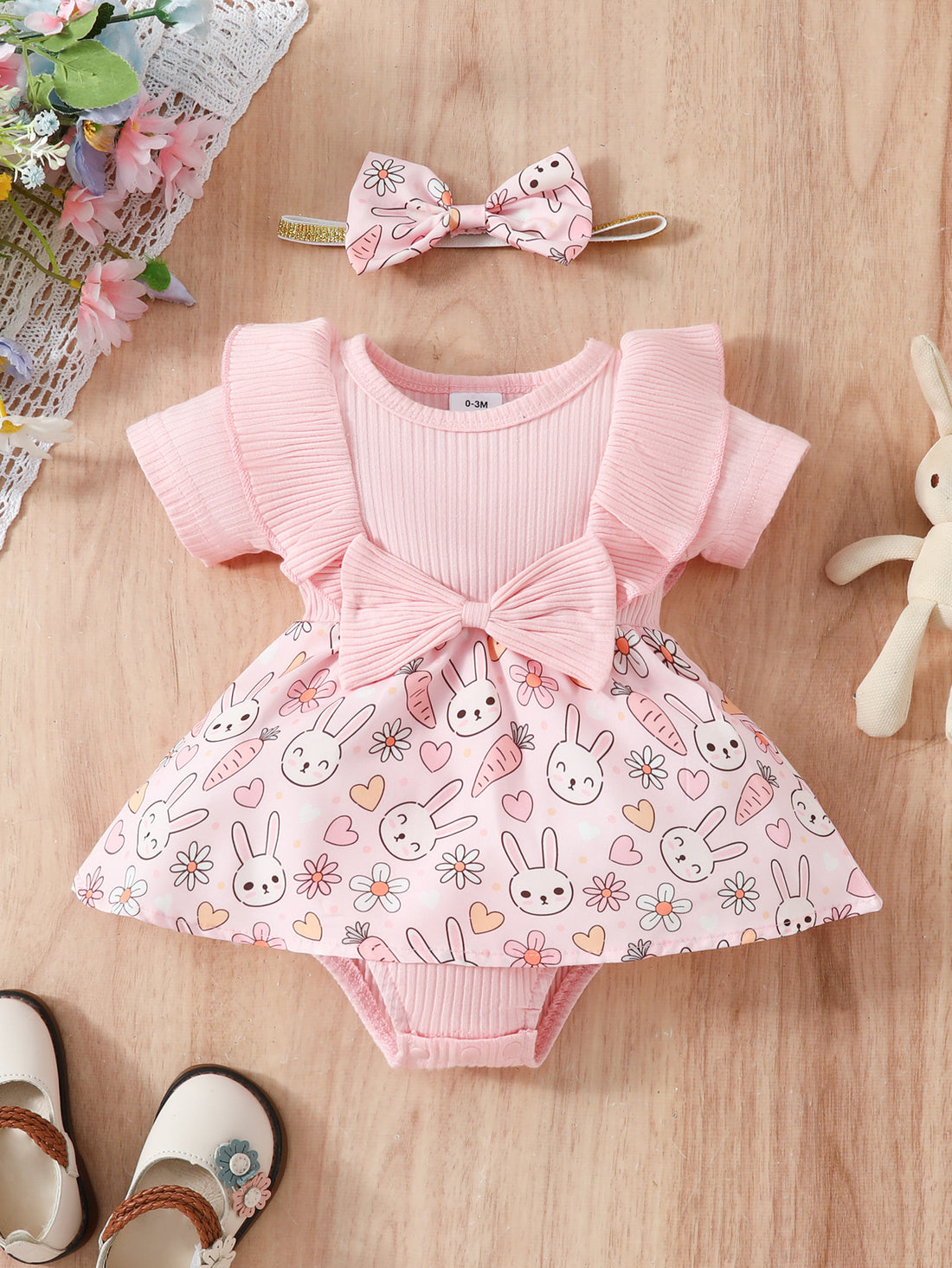 Baby Floral Bow One-Piece Triangle Romper