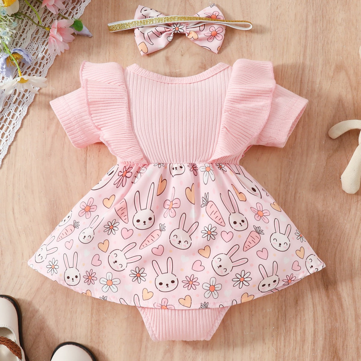 Baby Floral Bow One-Piece Triangle Romper