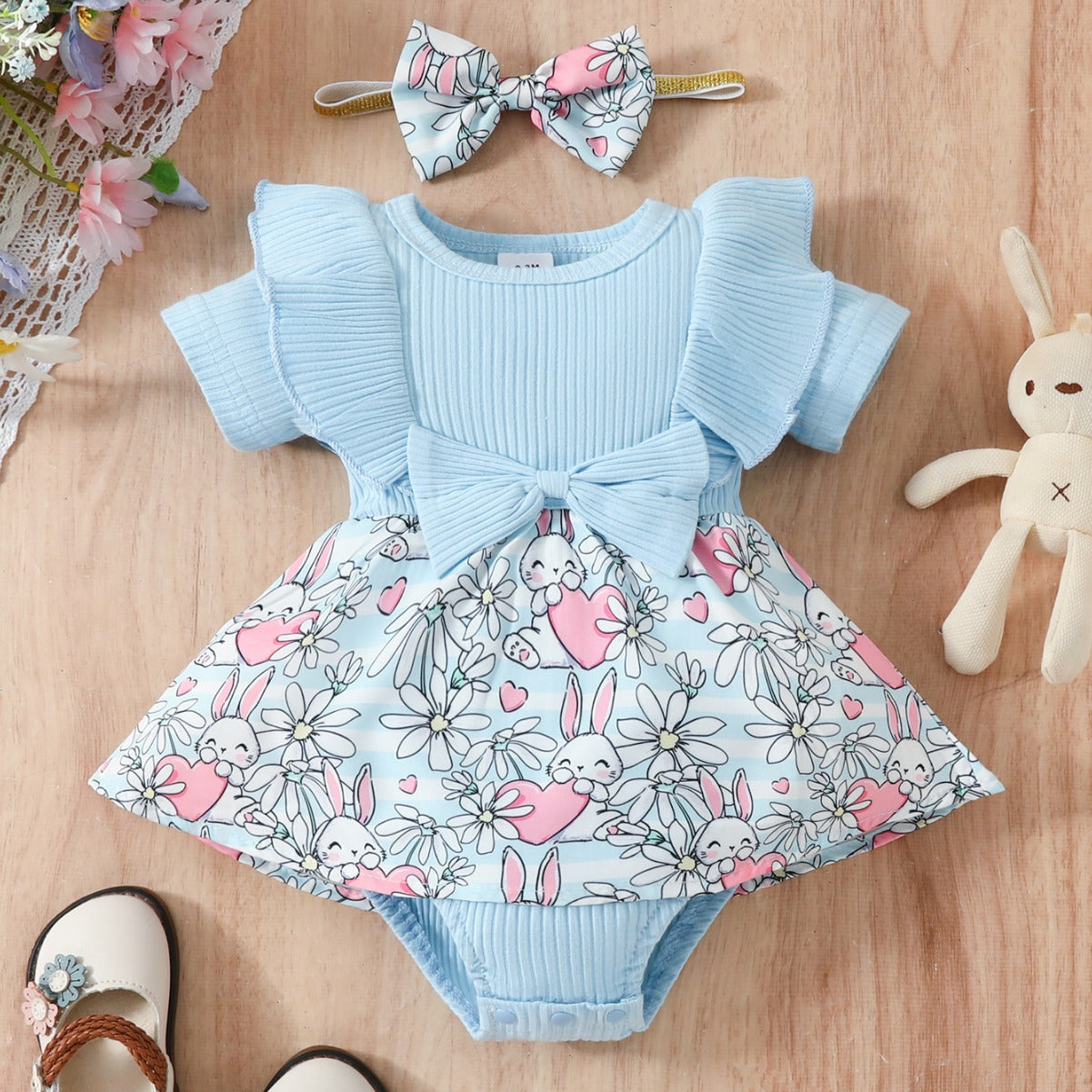 Baby Floral Bow One-Piece Triangle Romper