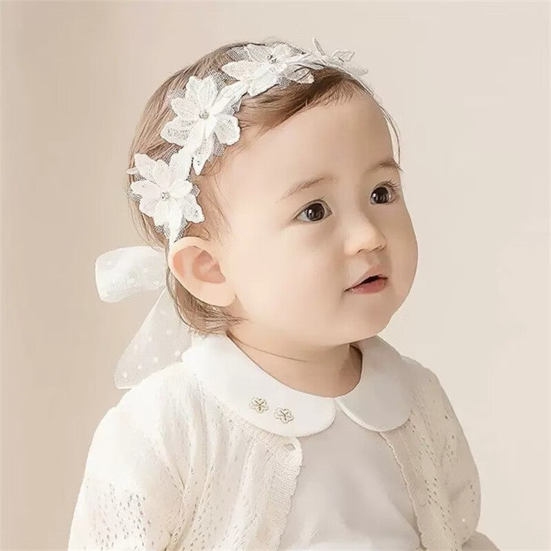 Baby Girls Cute Bow-Knot Headband Soft Lace Floral Hairband