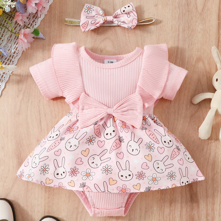 Baby Floral Bow One-Piece Triangle Romper
